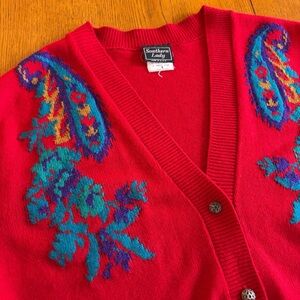 Vintage Southern Lady Vibrant Red Paisley Cardigan